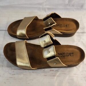 Naot Ashley Gold Leather Sandals Rhinestone Embellished Strappy Comfort Women 42
